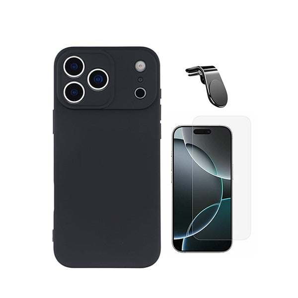 Kit Vidro Temperado Cleargorilasglass + Capa Proteção Silicone + Suporte Magnético L GIFT4ME Para Apple iPhone 18 Pro - Preto