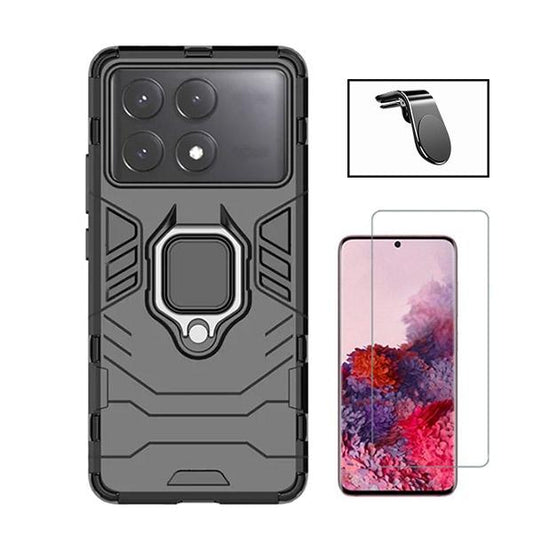 Kit Vidro Temperado ClearGOrilasGlass + Capa de Proteção Militar Magnética + Suporte Magnético L GIFT4ME para Xiaomi Poco X6 Pro - Preto