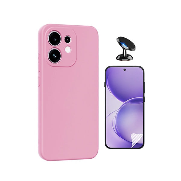 Kit Película Protectora de Hydrogel Frente + Capa Proteção Silicone + Suporte Magnético GIFT4ME Para Oppo Reno16 - Rosa