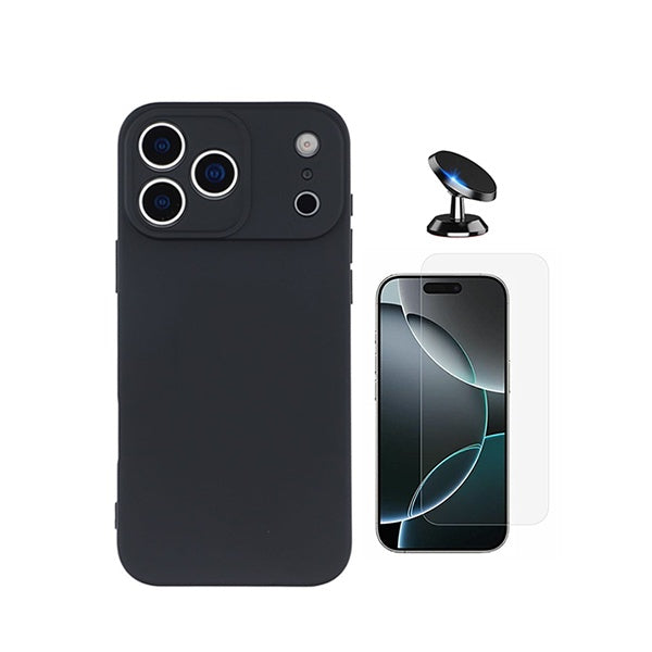 Kit Vidro Temperado Cleargorilasglass + Capa Proteção Silicone + Suporte de Carro GIFT4ME Para Apple iPhone 18 Pro - Preto
