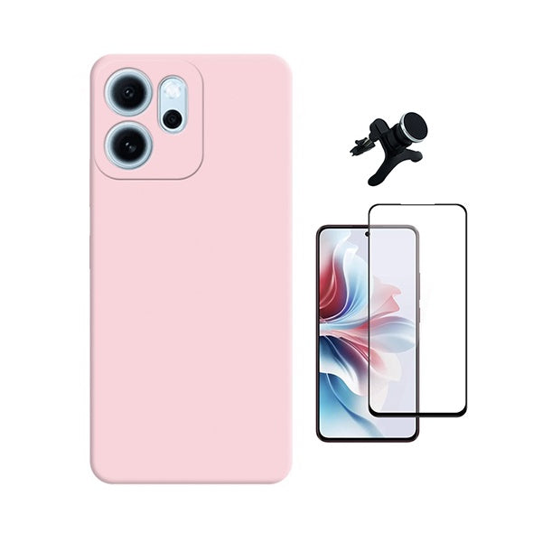 Kit Película de Vidro Temperado Gorilasglass + Capa Proteção Silicone + Suporte Reforçado de Carro GIFT4ME Para Oppo Reno14 F - Rosa