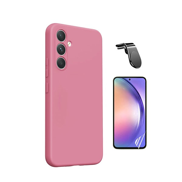 Kit Película Protectora de Hydrogel Frente + Capa Proteção Silicone + Suporte Magnético L GIFT4ME Para Samsung Galaxy A27 - Rosa