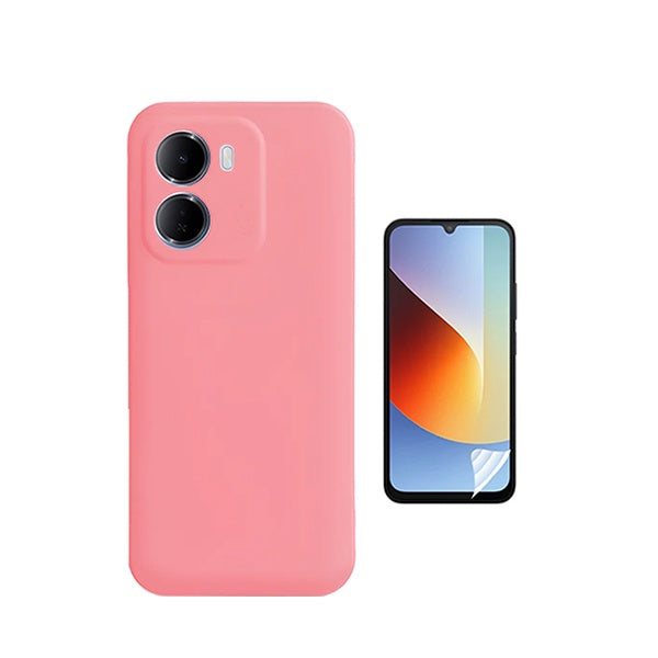 Kit Película Protectora de Hydrogel Frente + Capa Proteção Silicone GIFT4ME Para Xiaomi Redmi 15a - Rosa