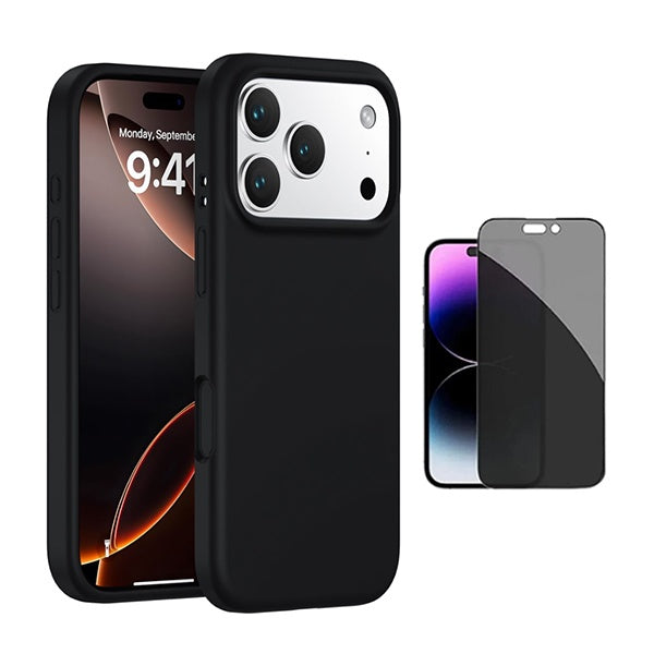 Kit Película de Vidro Temperado Privacidade + Capa Proteção Silicone GIFT4ME Para Apple iPhone 17 Pro Max - Preto