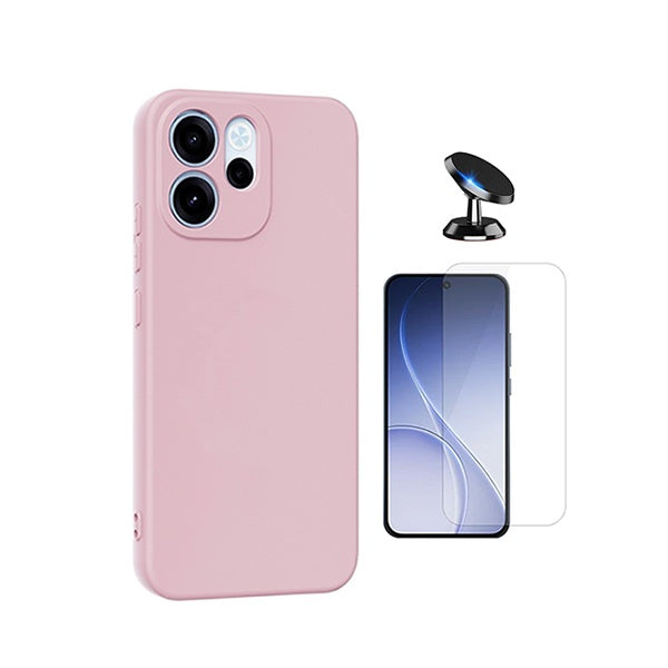 Kit Vidro Temperado Cleargorilasglass + Capa Proteção Silicone + Suporte de Carro GIFT4ME Para Oppo Reno15 FS - Rosa