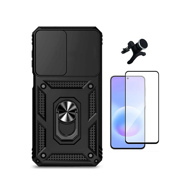 Kit Película de Vidro Temperado Gorilasglass + Capa de Proteção Militar Magnética Janela + Suporte Magnético Com Pernas GIFT4ME Para Samsung Galaxy A27 5G - Preto
