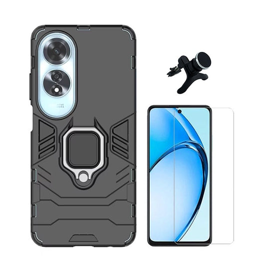 Kit Vidro Temperado Cleargorilasglass + Capa de Proteção Militar Magnética + Suporte Magnético Com Pernas GIFT4ME Compativel Com Oppo A60 - Preto