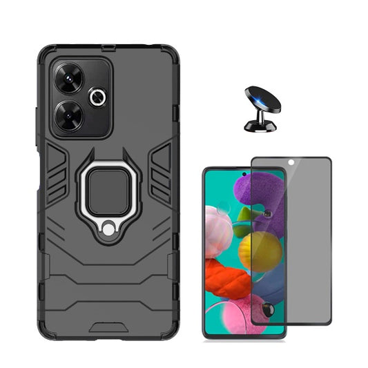 Kit Película de Vidro Temperado Privacidade + Capa de Proteção Militar Magnética + Suporte Magnético GIFT4ME Compativel Com Xiaomi Redmi 13 - Preto