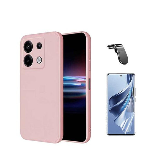 Kit Película Protectora de Hydrogel Frente + Capa Proteção Traseira Silicone + Suporte Magnético L GIFT4ME Compativel Com Xiaomi Redmi Note 13 Pro 4G - Rosa