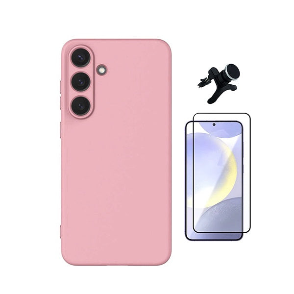 Kit Película de Vidro Temperado Gorilasglass + Capa Proteção Silicone + Suporte Reforçado de Carro GIFT4ME Para Samsung Galaxy S26 + Plus - Rosa
