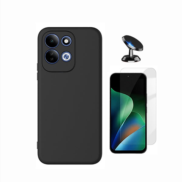 Kit Vidro Temperado Cleargorilasglass + Capa Proteção Silicone + Suporte de Carro GIFT4ME Para Xiaomi Redmi 17 4G - Preto