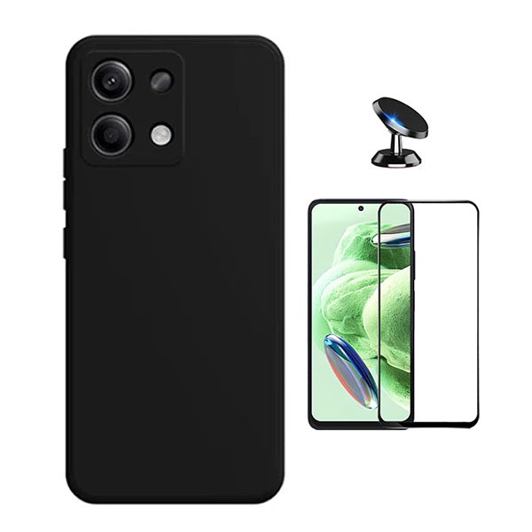 Kit Película de Vidro Temperado Gorilasglass + Capa Proteção Silicone + Suporte Magnético GIFT4ME Para Xiaomi Redmi Note 14S - Preto