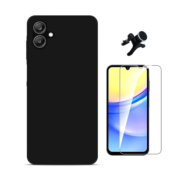 Kit Vidro Temperado Cleargorilasglass + Capa Proteção Silicone +  Suporte Reforçado de Carro GIFT4ME Para Samsung Galaxy A07 - Preto