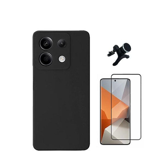 Kit Película de Vidro Temperado Gorilasglass + Capa Proteção Traseira Silicone + Suporte Reforçado de Carro GIFT4ME Compativel Com Xiaomi Redmi Note 13 Pro 4G - Preto