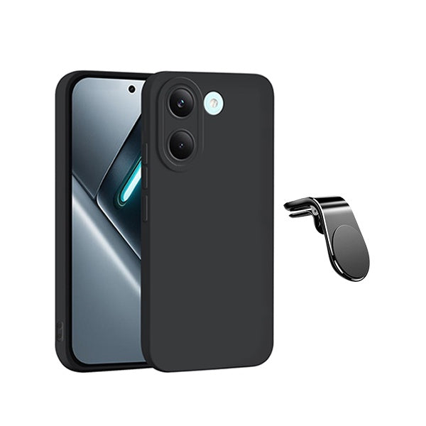 Kit Suporte de Carro Magnético L + Capa Proteção Silicone GIFT4ME Para Xiaomi Poco X8 Pro - Preto