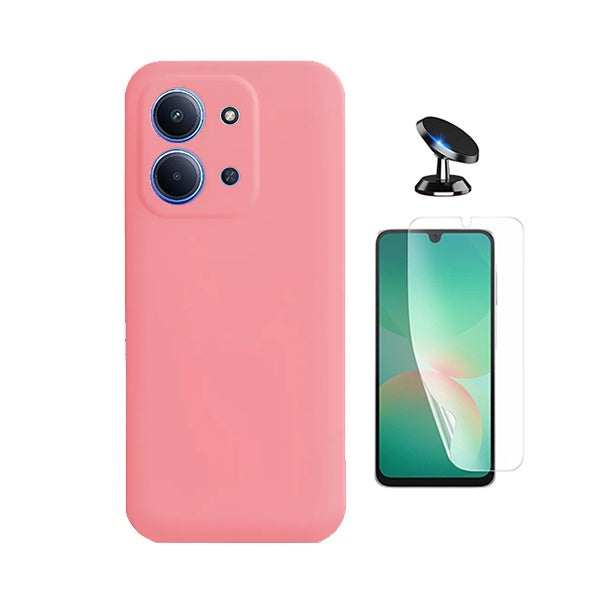 Kit Película Protectora de Hydrogel Frente + Capa Proteção Silicone + Suporte Magnético GIFT4ME Para Xiaomi Poco C85 - Rosa