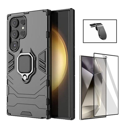 Kit Película de Vidro Temperado GOrilasGlass + Capa de Proteção Militar Magnética + Suporte de Carro Magnético L GIFT4ME para Samsung Galaxy S24 Ultra 5G - Preto