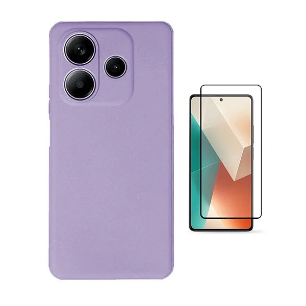Kit Película de Vidro Temperado Gorilasglass + Capa Proteção Silicone Gift4Me Para Xiaomi Redmi Note 14 4G - Roxo