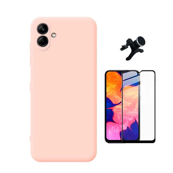 Kit Película de Vidro Temperado Gorilasglass + Capa Proteção Silicone + Suporte Reforçado de Carro Gift4Me Para Samsung Galaxy M13 5G - Rosa