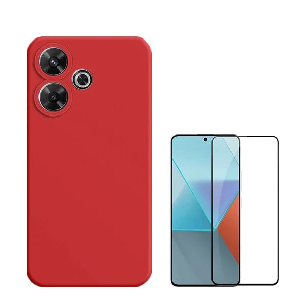 Kit Película de Vidro Temperado Gorilasglass + Capa Proteção Traseira Silicone GIFT4ME Compativel Com Xiaomi Redmi 13 - Vermelho