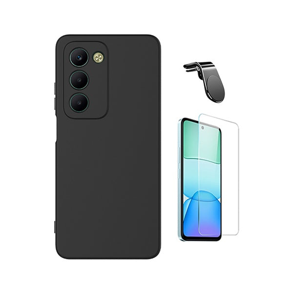 Kit Vidro Temperado Cleargorilasglass + Capa Proteção Silicone + Suporte Magnético L GIFT4ME Para Xiaomi Redmi 15 5G - Preto