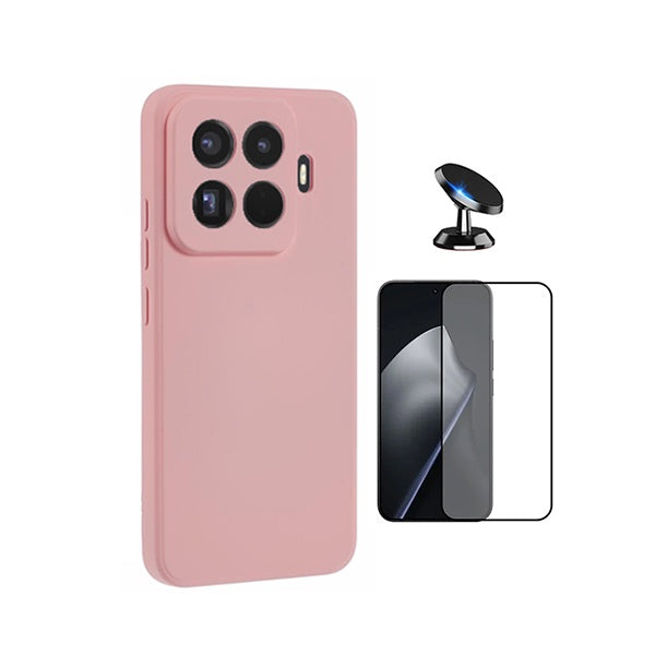 Kit Película de Vidro Temperado Gorilasglass + Capa Proteção Silicone + Suporte Magnético GIFT4ME Para Xiaomi 15T Pro 5G - Rosa
