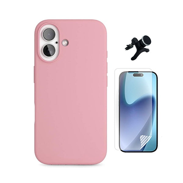Kit Película Protectora de Hydrogel Frente + Capa Proteção Silicone + Suporte Reforçado de Carro GIFT4ME Para Apple iPhone 17 - Rosa