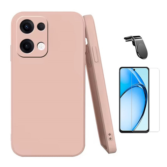 Kit Vidro Temperado Cleargorilasglass + Capa Proteção Silicone + Suporte Magnético L GIFT4ME Para Oppo Reno13 - Rosa