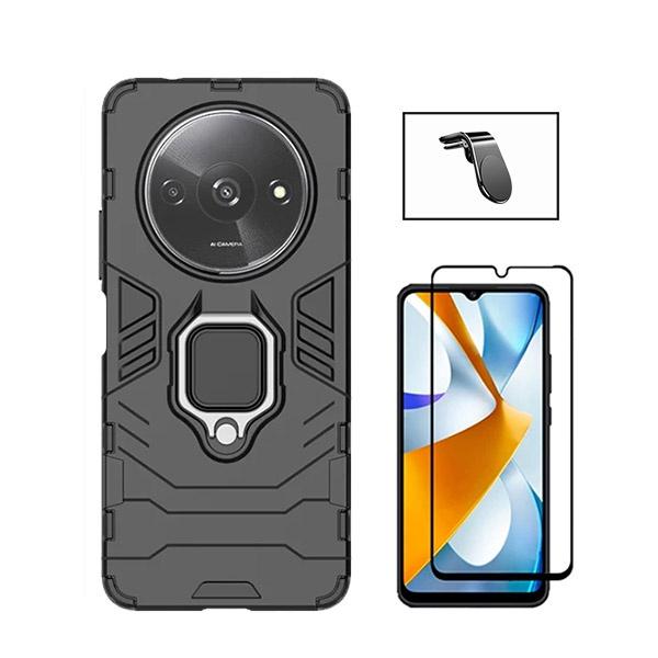 Kit Película de Vidro Temperado GOrilasGlass + Capa de Proteção Militar Magnética + Suporte de Carro Magnético L GIFT4ME para Xiaomi Redmi A3 - Preto