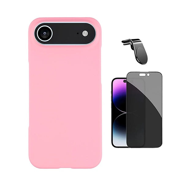 Kit Película de Vidro Temperado Privacidade + Capa Proteção Silicone + Suporte Magnético L GIFT4ME Para Apple iPhone 17 Air - Rosa