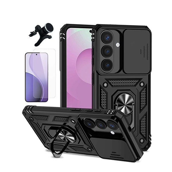 Kit Vidro Temperado Cleargorilasglass + Capa de Proteção Militar Magnética Janela + Suporte Magnético Com Pernas  GIFT4ME Para Samsung Galaxy S26 + Plus - Preto