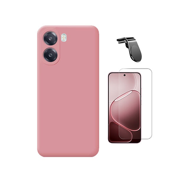 Kit Vidro Temperado Cleargorilasglass + Capa Proteção Silicone + Suporte Magnético L GIFT4ME Para Oppo A6x - Rosa