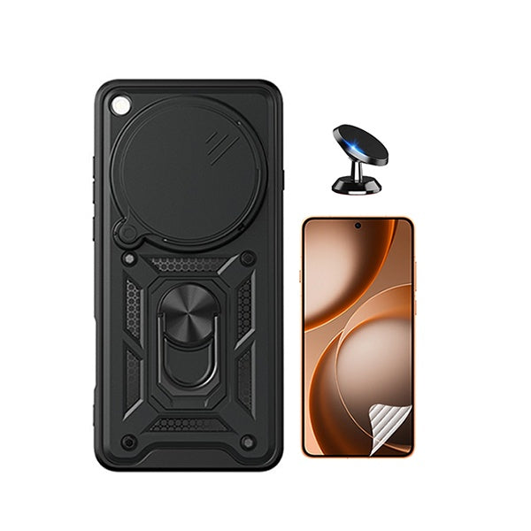 Kit Película Protectora de Hydrogel Frente + Capa de Proteção Militar Magnética Janela + Suporte Magnético GIFT4ME Para Oppo Find X9 Ultra - Preto