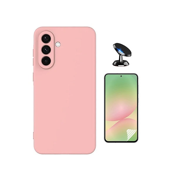 Kit Película Protectora de Hydrogel Frente + Capa Proteção Silicone + Suporte Magnético GIFT4ME Para Samsung Galaxy A37 5G - Rosa