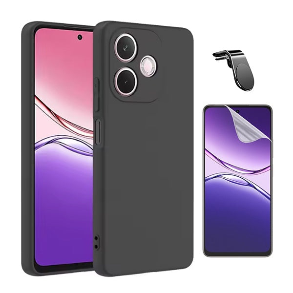 Kit Película Protectora de Hydrogel Frente + Capa Proteção Silicone + Suporte Magnético L GIFT4ME Para Oppo A5 Pro 4G - Preto