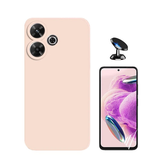 Kit Película Protectora de Hydrogel Frente + Capa Proteção Traseira Silicone + Suporte Magnético GIFT4ME Compativel Com Xiaomi Redmi 13 - Rosa