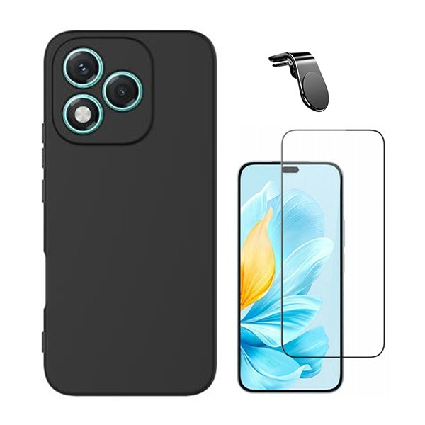Kit Película de Vidro Temperado Gorilasglass + Capa Proteção Silicone + Suporte Magnético L GIFT4ME Para Honor 400 Lite - Preto