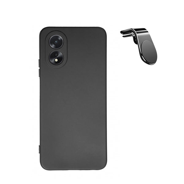 Kit Suporte de Carro Magnético L + Capa Proteção Traseira Silicone GIFT4ME para Oppo A18 - Preto