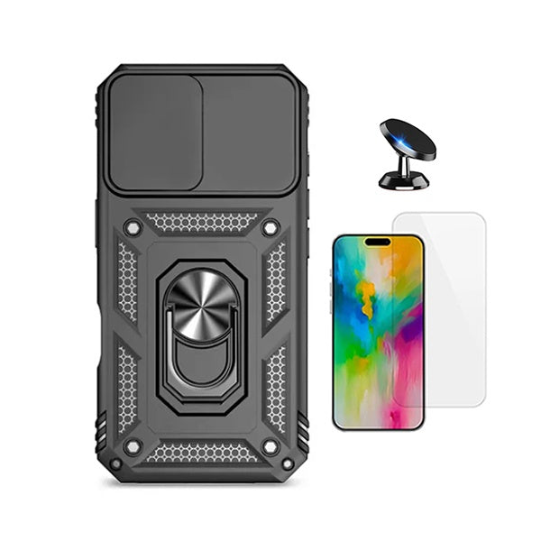 Kit Vidro Temperado Cleargorilasglass + Capa de Proteção Militar Magnética Janela + Suporte Magnético GIFT4ME Para Apple iPhone 17 Pro Max - Preto
