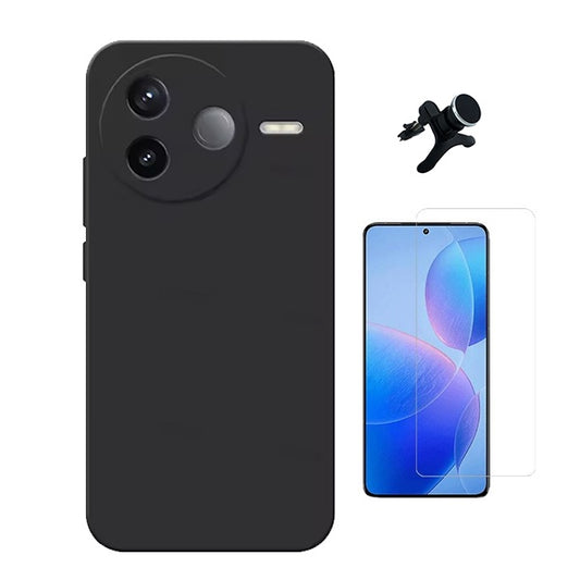Kit Vidro Temperado Cleargorilasglass + Capa Proteção Silicone +  Suporte Reforçado de Carro GIFT4ME Para Xiaomi Poco F7 Ultra - Preto