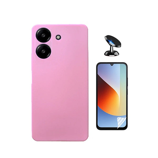 Kit Película Protectora de Hydrogel Frente + Capa Proteção Silicone + Suporte Magnético GIFT4ME Para Xiaomi Redmi A7 4G - Rosa
