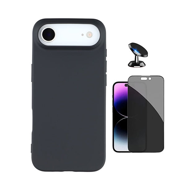 Kit Película de Vidro Temperado Privacidade + Capa Proteção Silicone + Suporte Magnético GIFT4ME Para Apple iPhone 17 Air - Preto