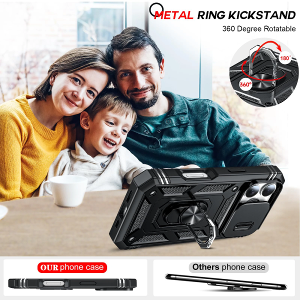 Kit Película de Vidro Temperado Gorilasglass + Capa de Proteção Militar Magnética Janela + Suporte de Carro Magnético L GIFT4ME Para Xiaomi Redmi 15C - Preto