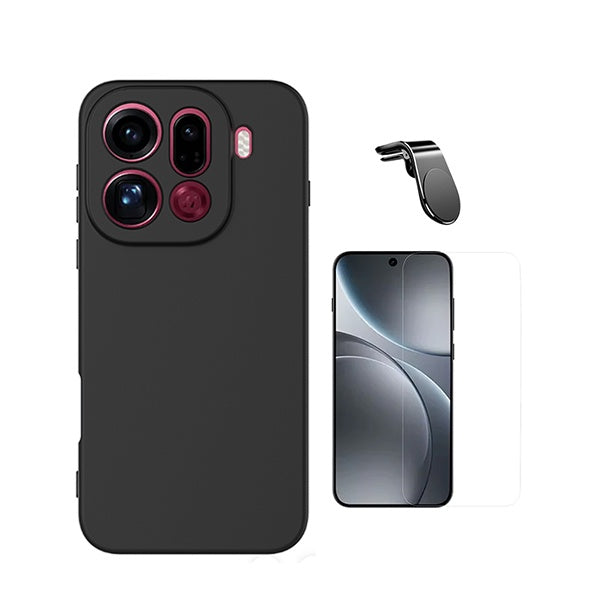 Kit Vidro Temperado Cleargorilasglass + Capa Proteção Silicone + Suporte Magnético L GIFT4ME Para Oppo Find X9 Pro - Preto