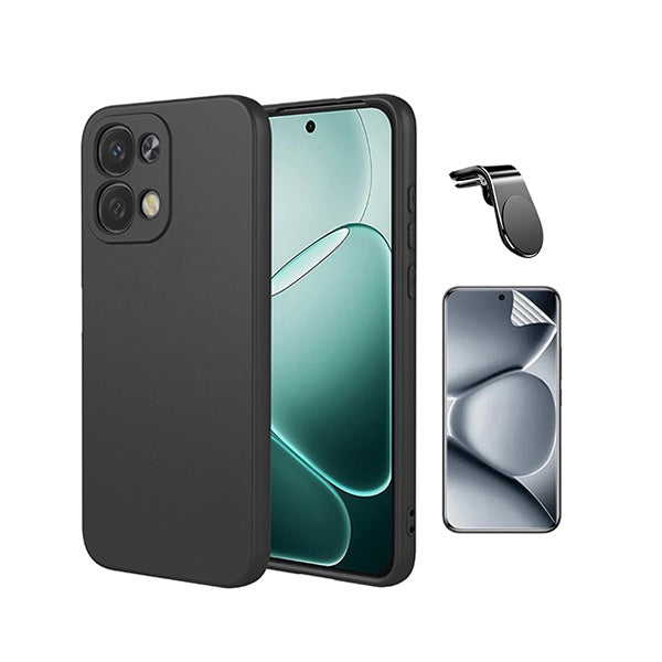 Kit Película Protectora de Hydrogel Frente + Capa Proteção Silicone + Suporte Magnético L GIFT4ME Para Oppo A6 Pro - Preto