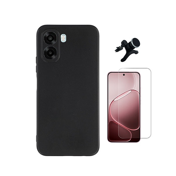 Kit Vidro Temperado Cleargorilasglass + Capa Proteção Silicone +  Suporte Reforçado de Carro GIFT4ME Para Oppo A6x - Preto