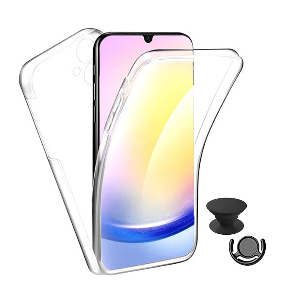 Kit Capa 360° Proteção Frente e Verso + 1 Handholder + 1 Suporte Handholder Preto Gift4Me Para Samsung Galaxy A06 - Transparente/Preto