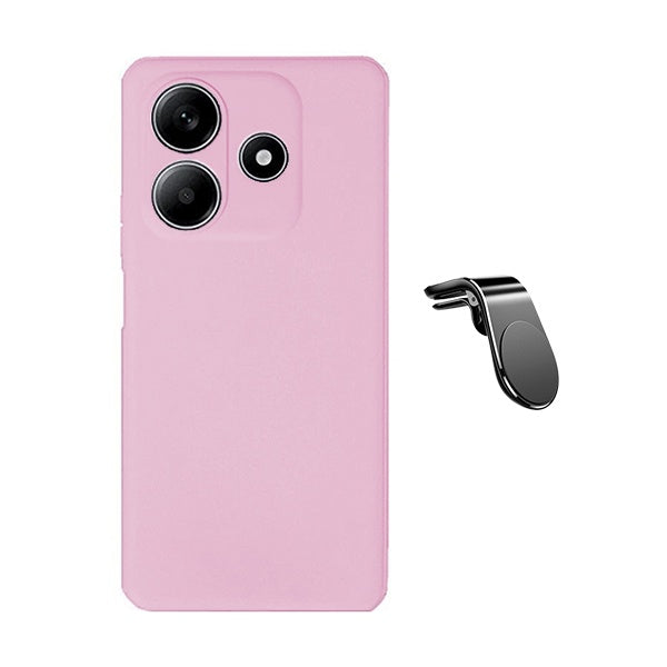 Kit Suporte de Carro Magnético L + Capa Proteção Silicone Gift4Me Para Xiaomi Redmi Note 14 - Rosa