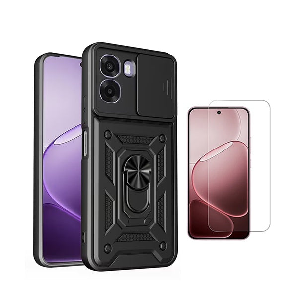 Kit Vidro Temperado Cleargorilasglass + Capa de Proteção Militar Magnética Janela GIFT4ME Para Oppo A6x - Preto