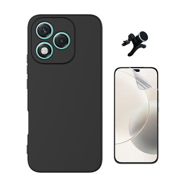 Kit Película Protectora de Hydrogel Frente + Capa Proteção Silicone + Suporte Reforçado de Carro GIFT4ME Para Honor 400 Lite - Preto
